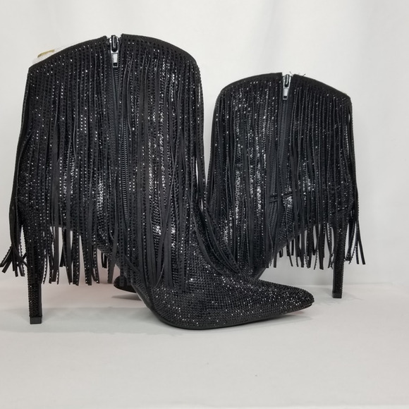 International Concepts Rhinestone Fringed Heeled Booties Size 6.5  Black NWT - Picture 2 of 7